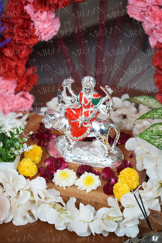 Ambe Maa Idol | Silver-Plated Divine Goddess of Strength | Variable Sizes
