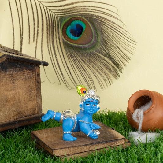 Laddu Gopal Krishna Idol – Divine Baby Krishna | Silver-Blue Little Krishna in Graceful Pose | 2.5 Inches