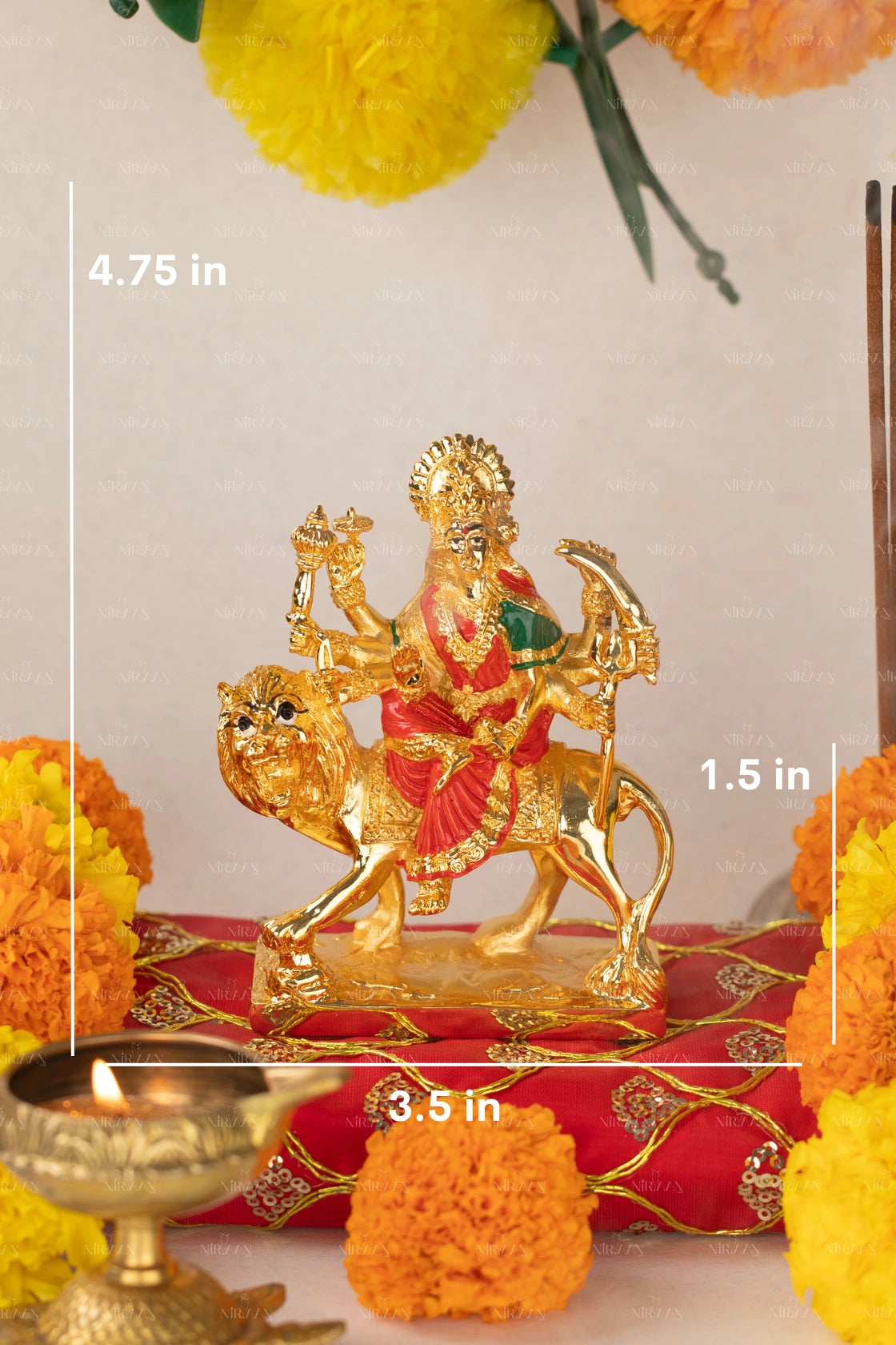 Maa Durga Idol | Maa Ambe Idol | Gold-Plated Fierce Goddess | 4.75 Inches