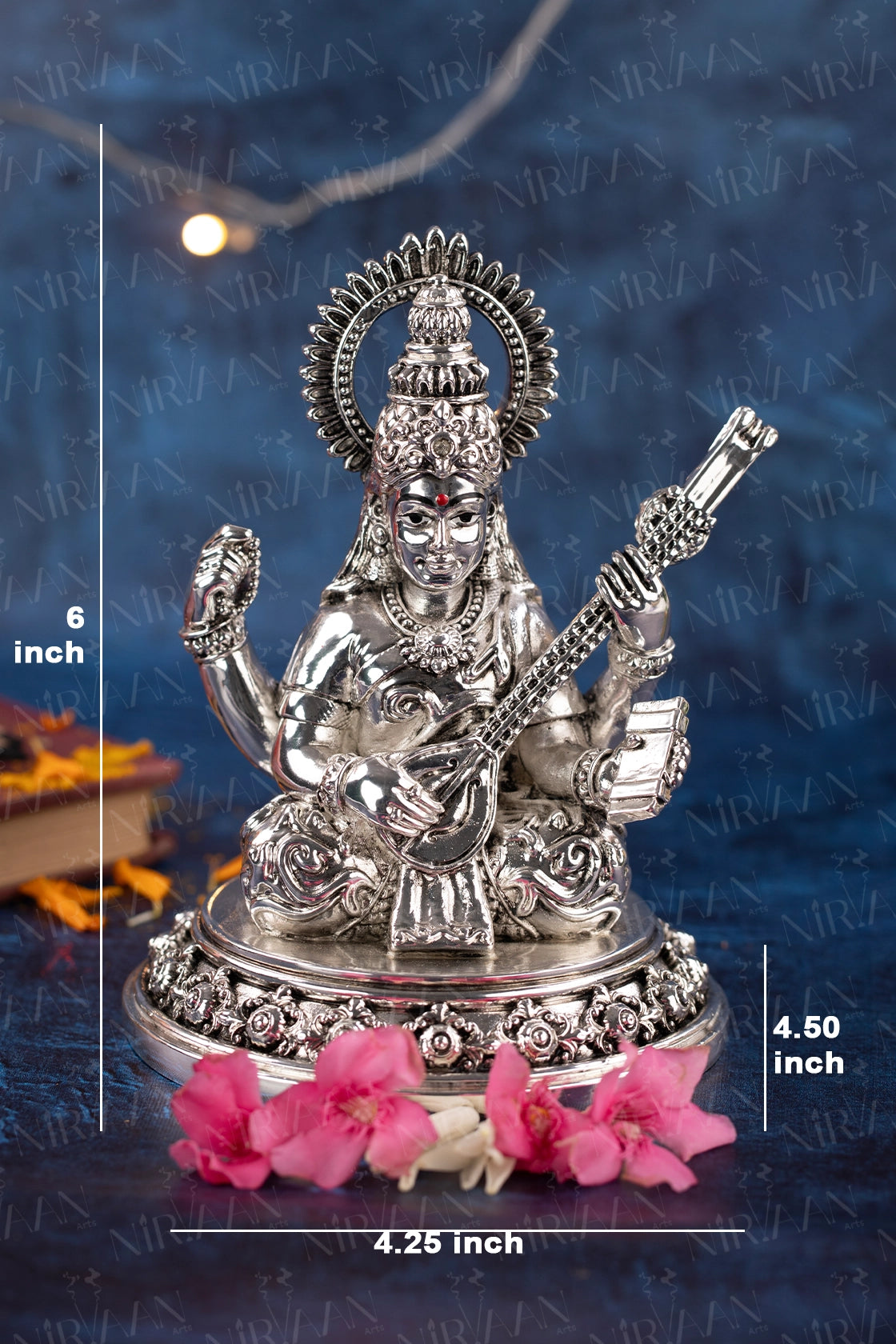Saraswati Murti | Silver-Plated Saraswati Idol | 6 Inches