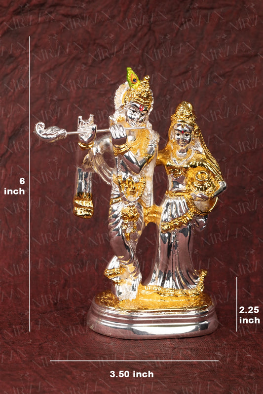 Radha Krishna Idol | Gold-Blue Divine Couple | 6 Inches