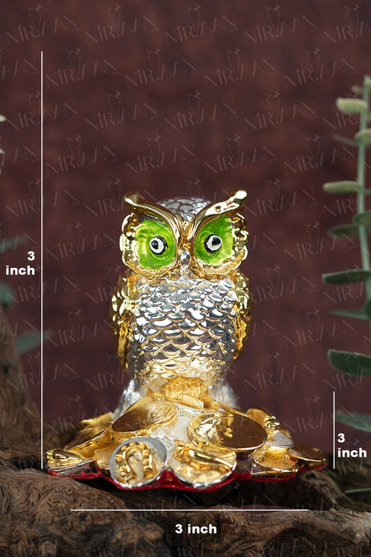 Vastu Owl | Gold & Silver-Plated Symbol of Wisdom | 3 Inches