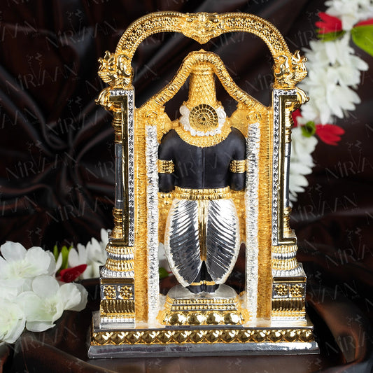 Tirupati Balaji with Arch | Gold & Silver-Plated Sacred Idol | 8.5 Inches