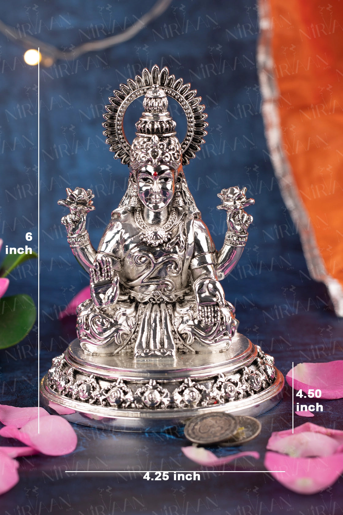 Lakshmi Murti | Silver-Plated Laxmiji Idol | 6 Inches