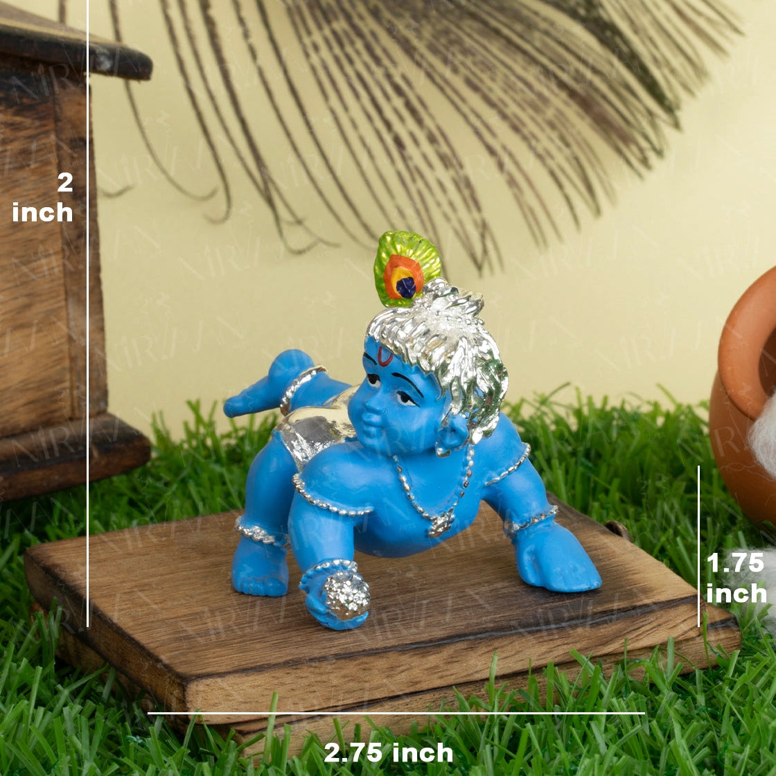 Laddu Gopal Krishna Idol – Divine Baby Krishna | Silver-Blue Little Krishna in Graceful Pose | 2.5 Inches