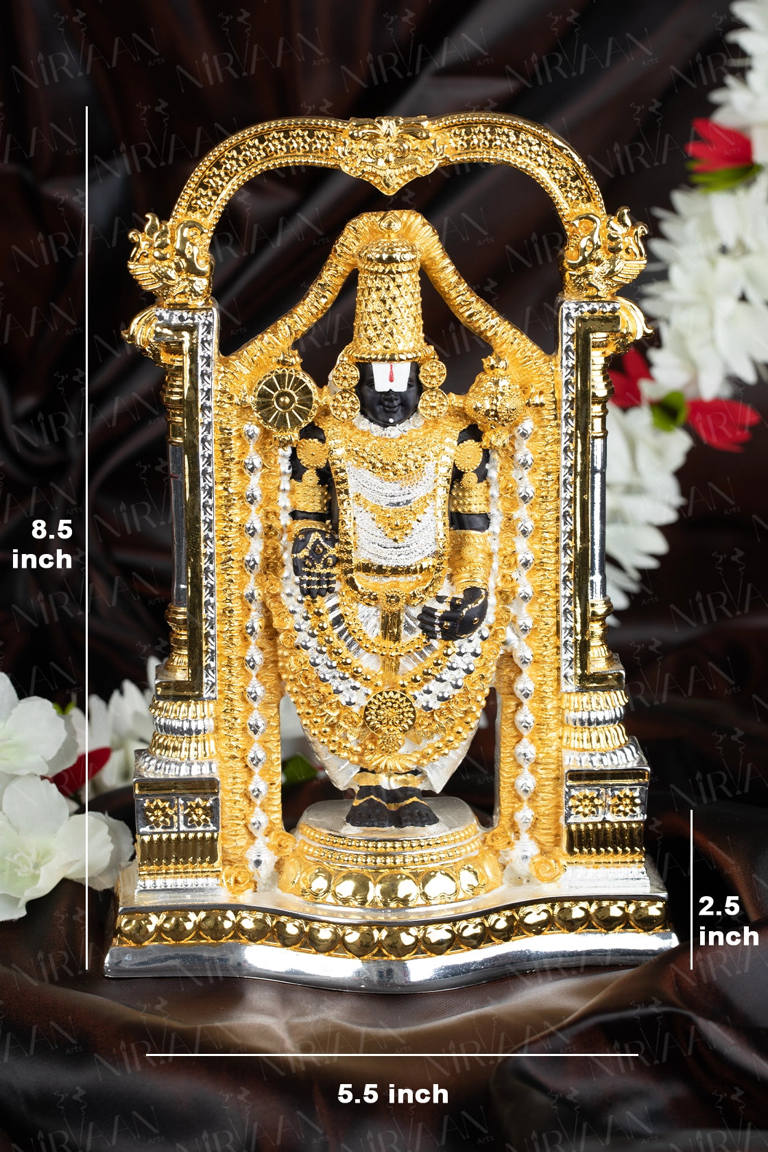 Tirupati Balaji with Arch | Gold & Silver-Plated Sacred Idol | 8.5 Inches
