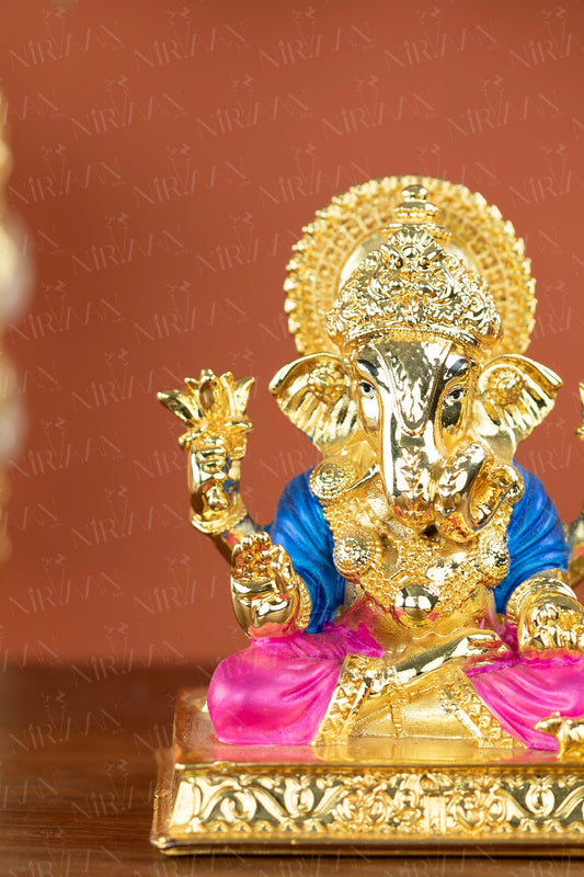 Ganesh Idol | Gold-Plated Lord of Beginnings | 3 Inches