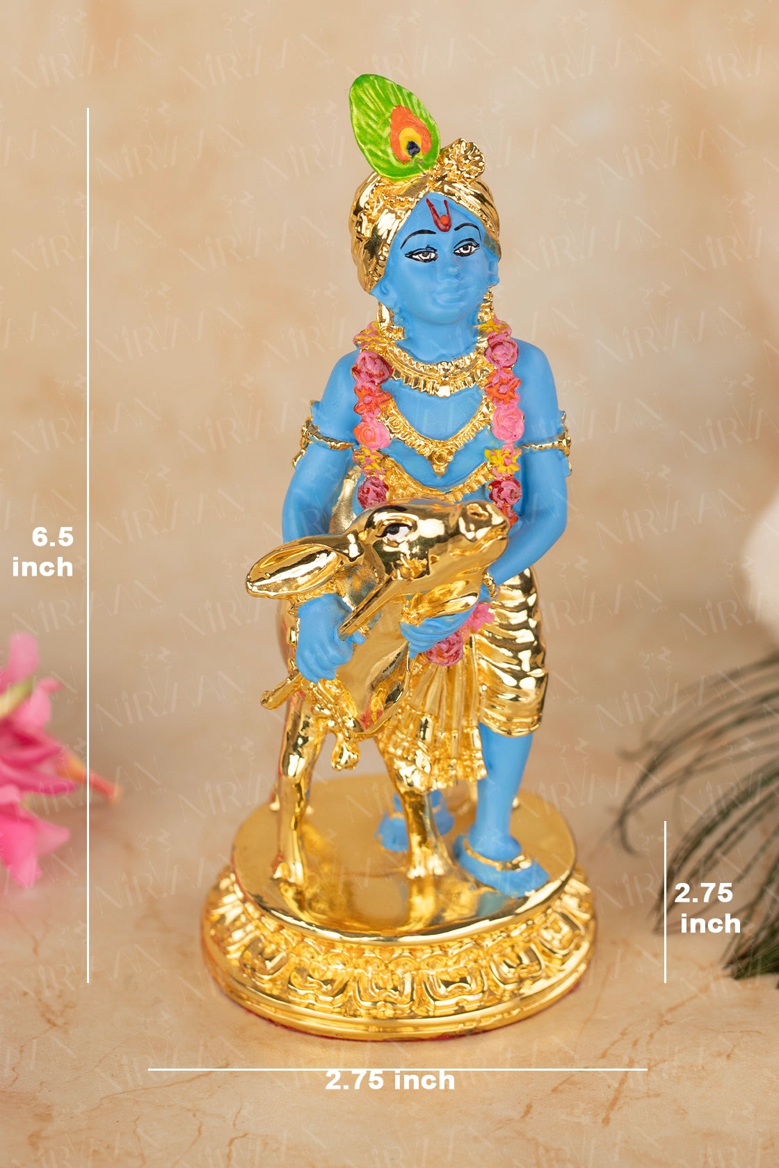 Krishna with Cow | 24K Gold & Silver-Plated Krishna Idol | 6.5 Inches