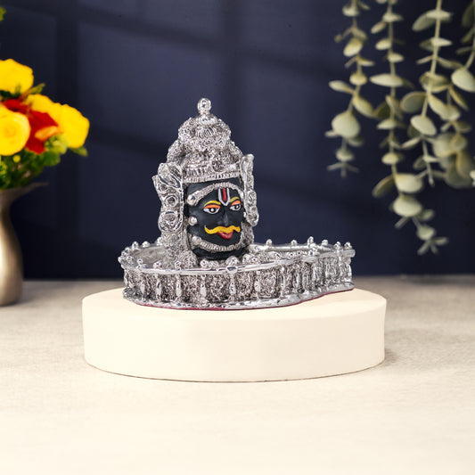Mahakal Idol | Pure Silver-Plated Shivling with Divine Face | 4 inch