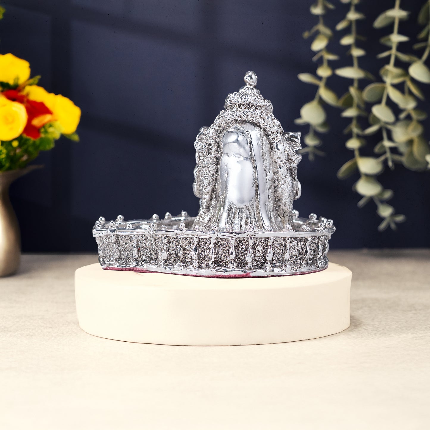 Mahakal Idol | Pure Silver-Plated Shivling with Divine Face | 4 inch