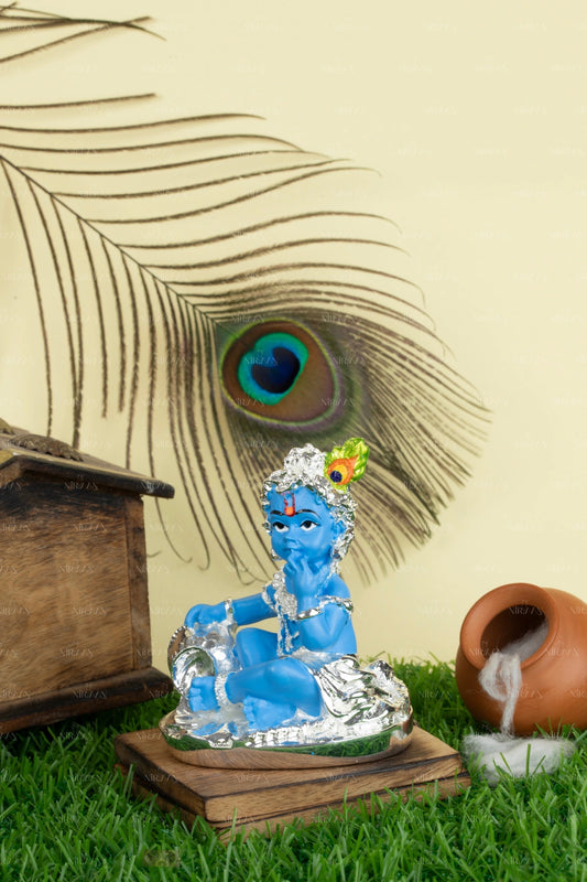 Laddu Gopal Krishna Idol – Nand Gopal in Playful Pose | Blue Baby Krishna with Mischievous Smile | 2 Inches