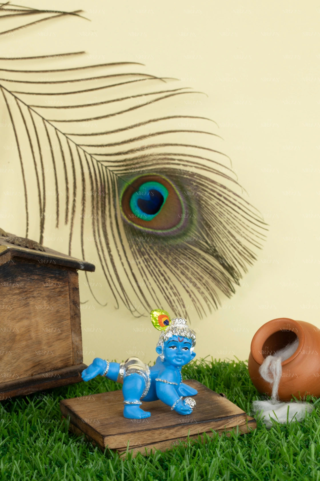 Laddu Gopal Krishna Idol – Nand Gopal in Playful Pose | Blue Baby Krishna with Mischievous Smile | 2 Inches