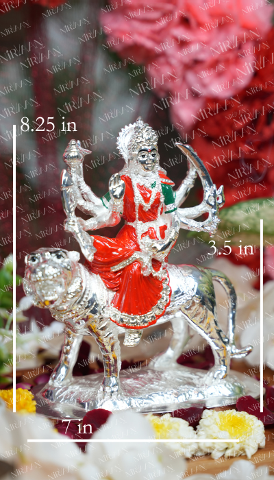 Ambe Maa Idol | Silver-Plated Divine Goddess of Strength | Variable Sizes