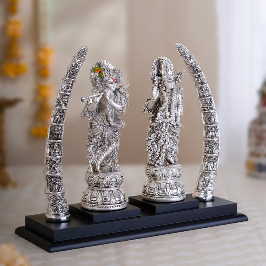 Premium Radha Krishna Idol-Pure Silver Plated with Antique Ambri Finish