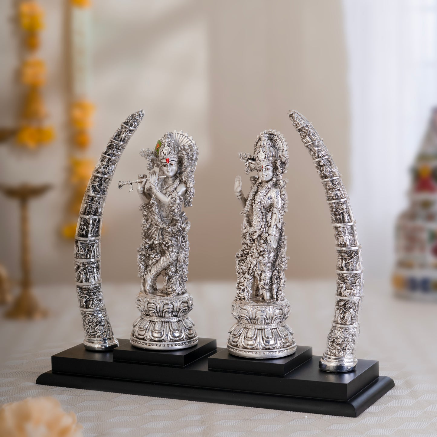 Premium Radha Krishna Idol-Pure Silver Plated with Antique Ambri Finish
