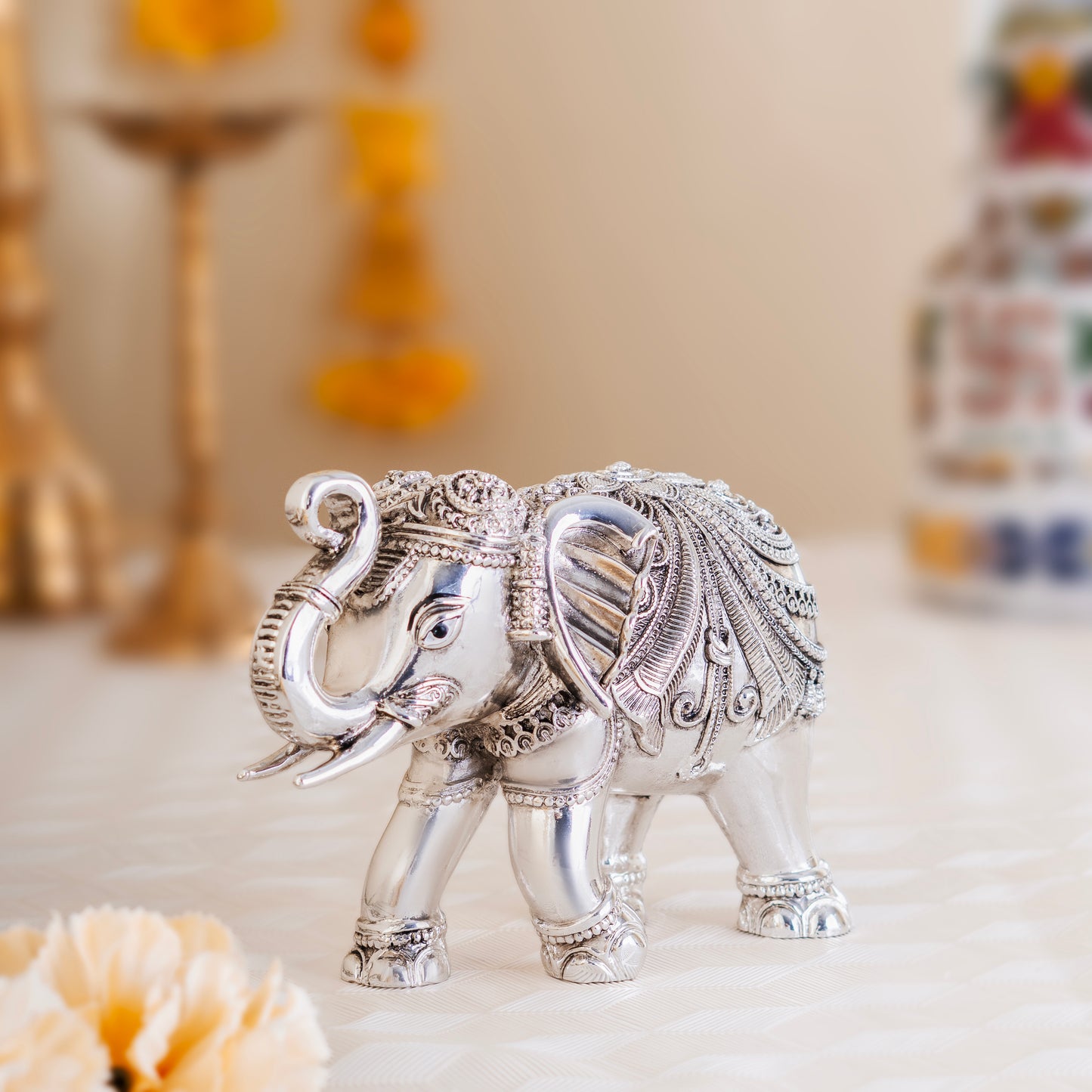 VASTU TRUNK UP ELEPHANT PAIR| PURE Silver Plated