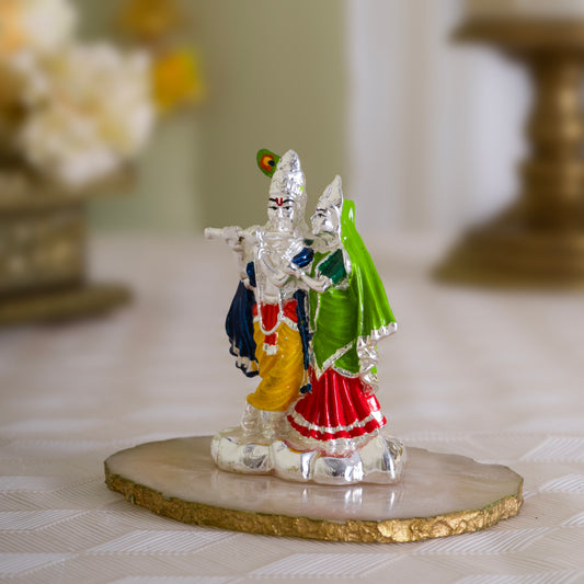 Sacred Love Radha Krishna Idol with Bansuri-Pure Silver Plated | 3 inch