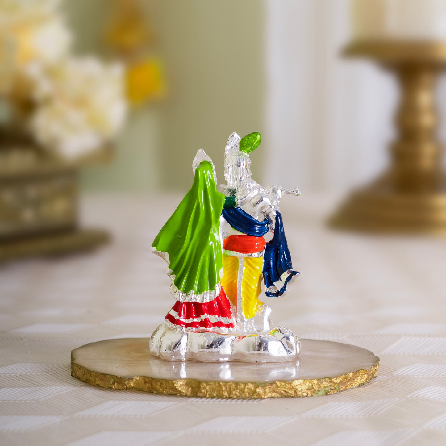 Sacred Love Radha Krishna Idol with Bansuri-Pure Silver Plated | 3 inch