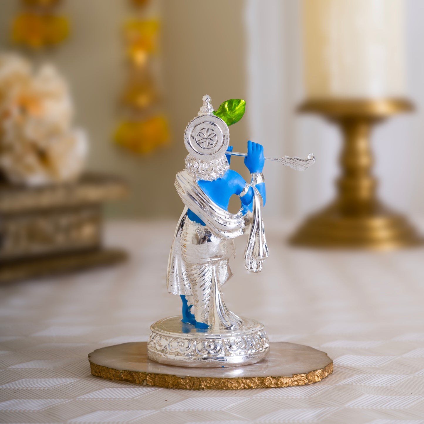 Pure Silver Plated Krishna Murti Playing Basuri