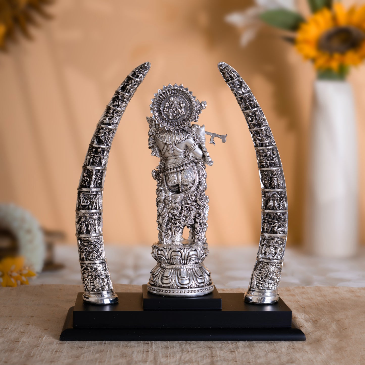 Premium Krishna Idol-Pure Silver Plated with Antique Ambri Finish | 12 Inches