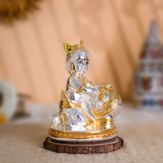 Makhan Chor Laddu Gopal Idol | Premium 24k Gold & Pure Silver Plated | 8 Inches