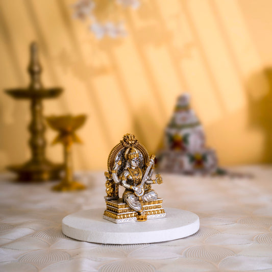 Saraswati Idol | Gold & Silver-Plated Goddess of Knowledge | 3.75 Inches