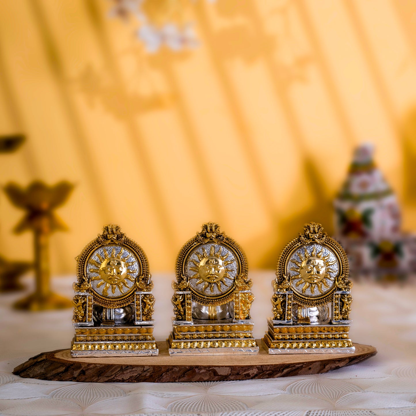 Laxmi Ganpati Saraswati Murti Set | Gold & Silver-Plated Idols of Prosperity, Wisdom & Knowledge | 3.75 Inches