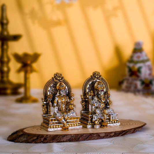 Laxmi Ganpati Murti Set | Gold & Silver-Plated Idols of Fortune & Wisdom | 3.75 Inches