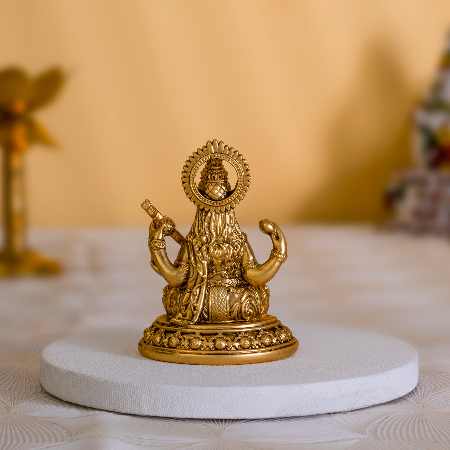 Goddess Saraswati Maa Idol in 24K Gold Finish - Blessings of Knowledge |3.5 inches