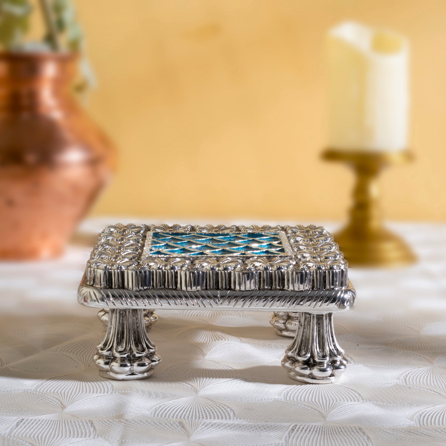 Pure Silver Plated Chowki with Floral Design