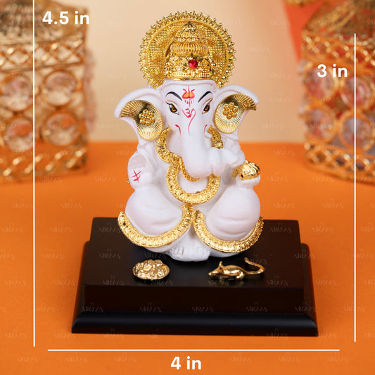 Lord Ganesha Idol | White Gold Finish | Decorative Idol for Gifting | 4.5 Inches