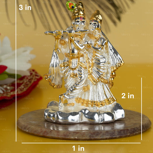 Radha Krishna Murti with Bansuri | Gold & Silver-Plated Idol | 3 Inches