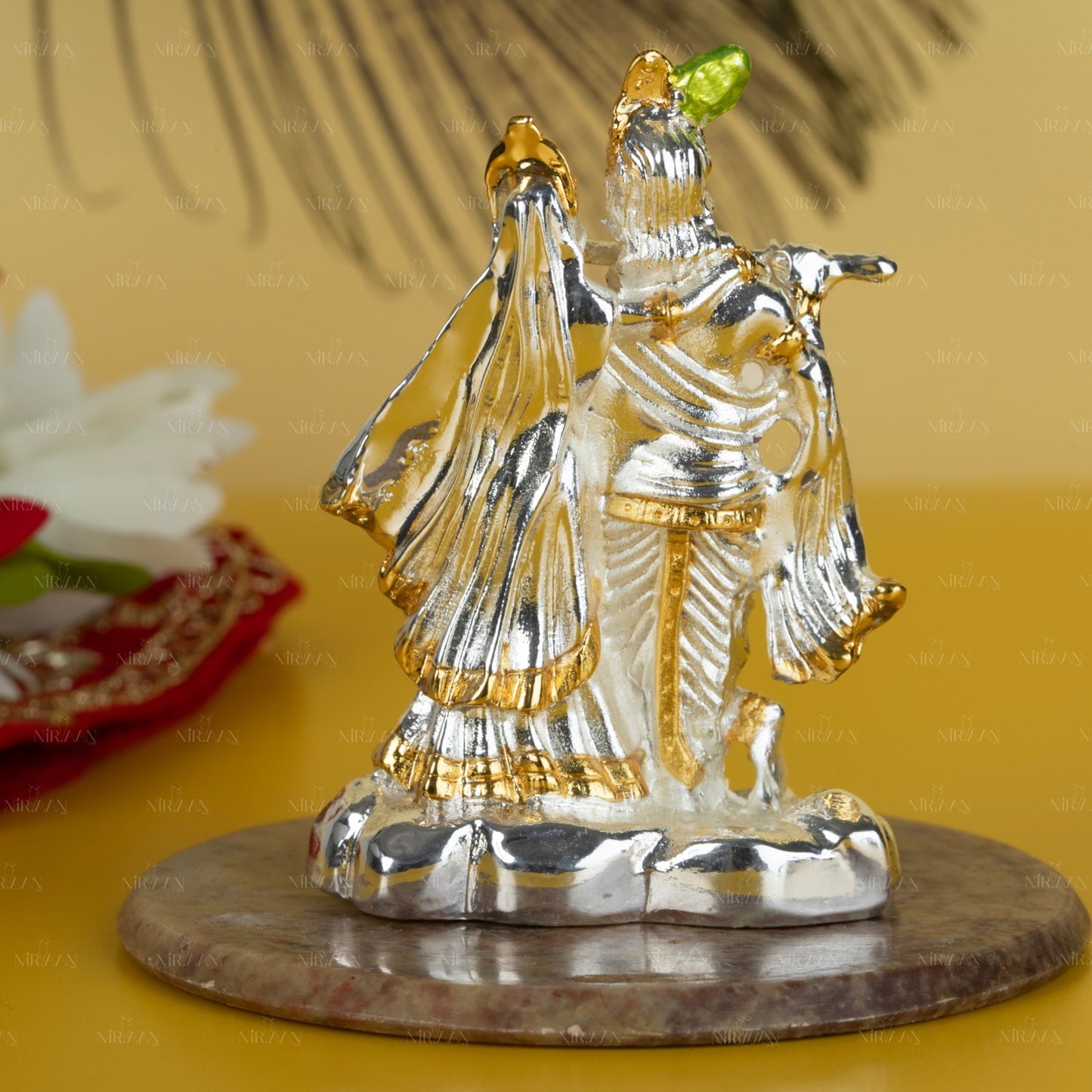 Radha Krishna Murti with Bansuri | Gold & Silver-Plated Idol | 3 Inches