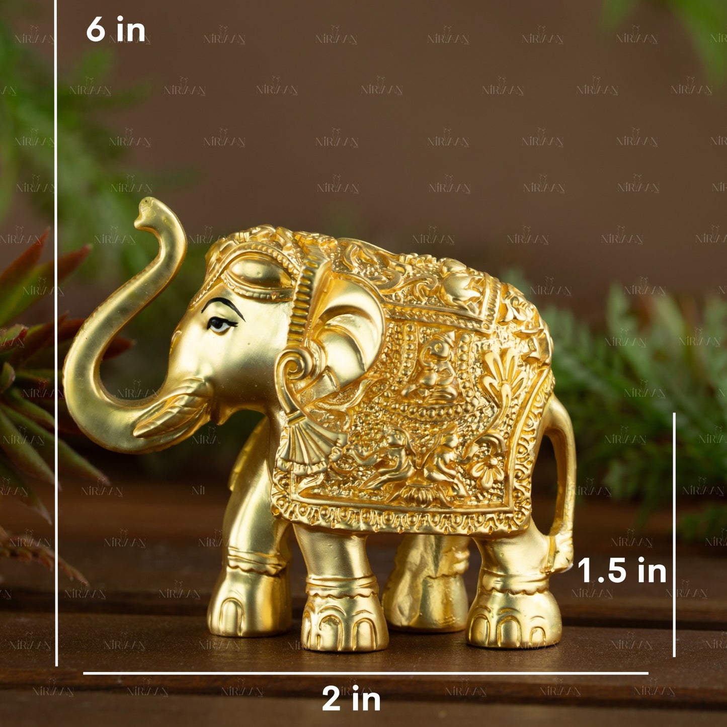 Vastu Gajanth Lakshmi Elephant Statue | Gold-Plated Trunk-Up Elephant | 3 Inches