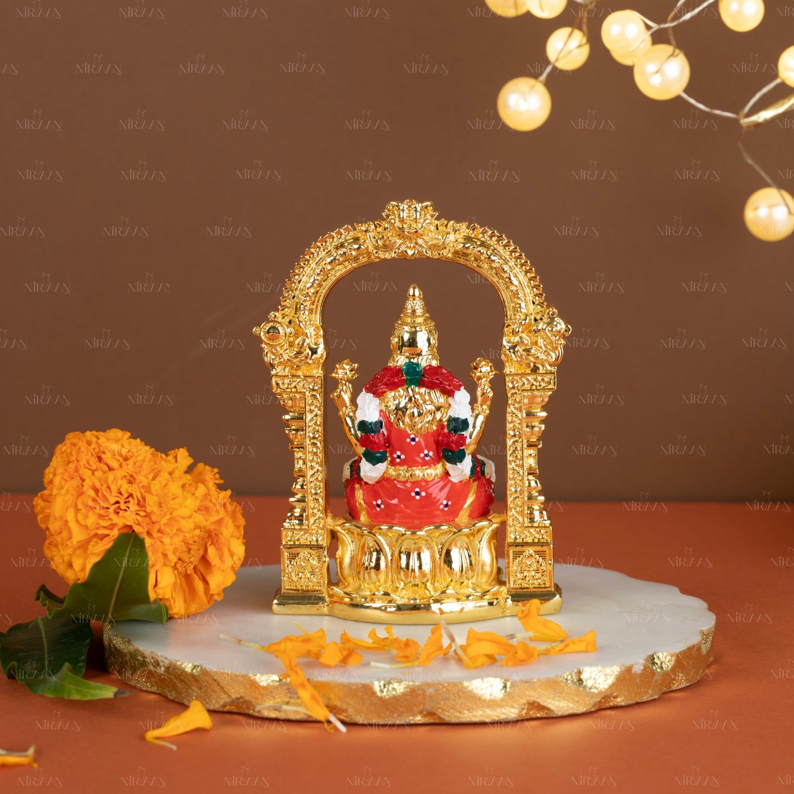 Laxmi Idol with Arch | Gold-Plated Goddess of Wealth | 4 Inches