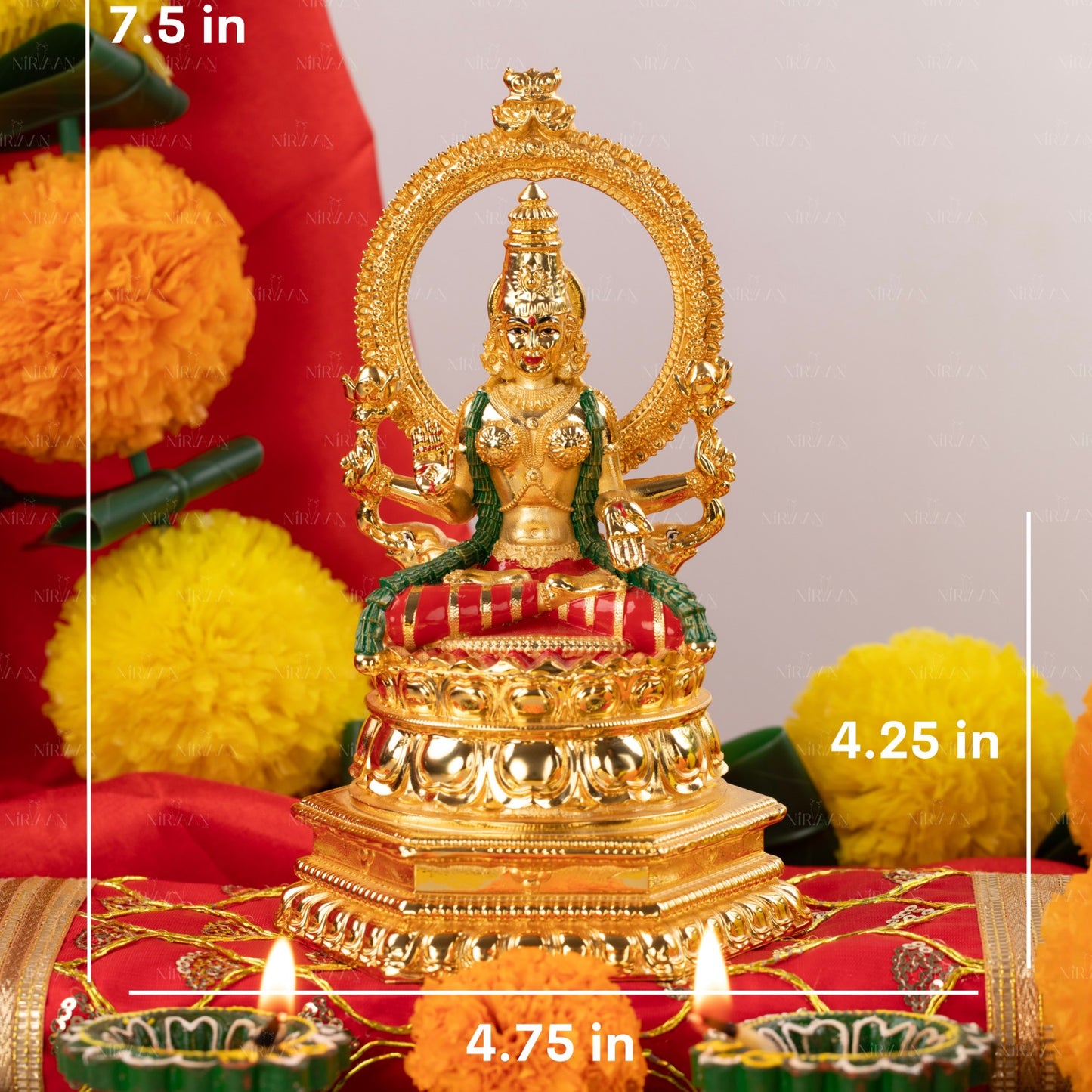 Aishwarya Laxmi Idol | Gold-Plated Mahalaxmi Murti | 7.5 Inches