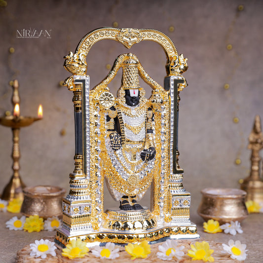 Tirupati Balaji with Arch | Gold & Silver-Plated Sacred Idol | 8.5 Inches