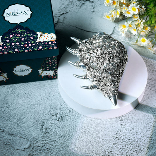 Divine Kamdehnu Shankh |999 Pure Silver Matt Plated