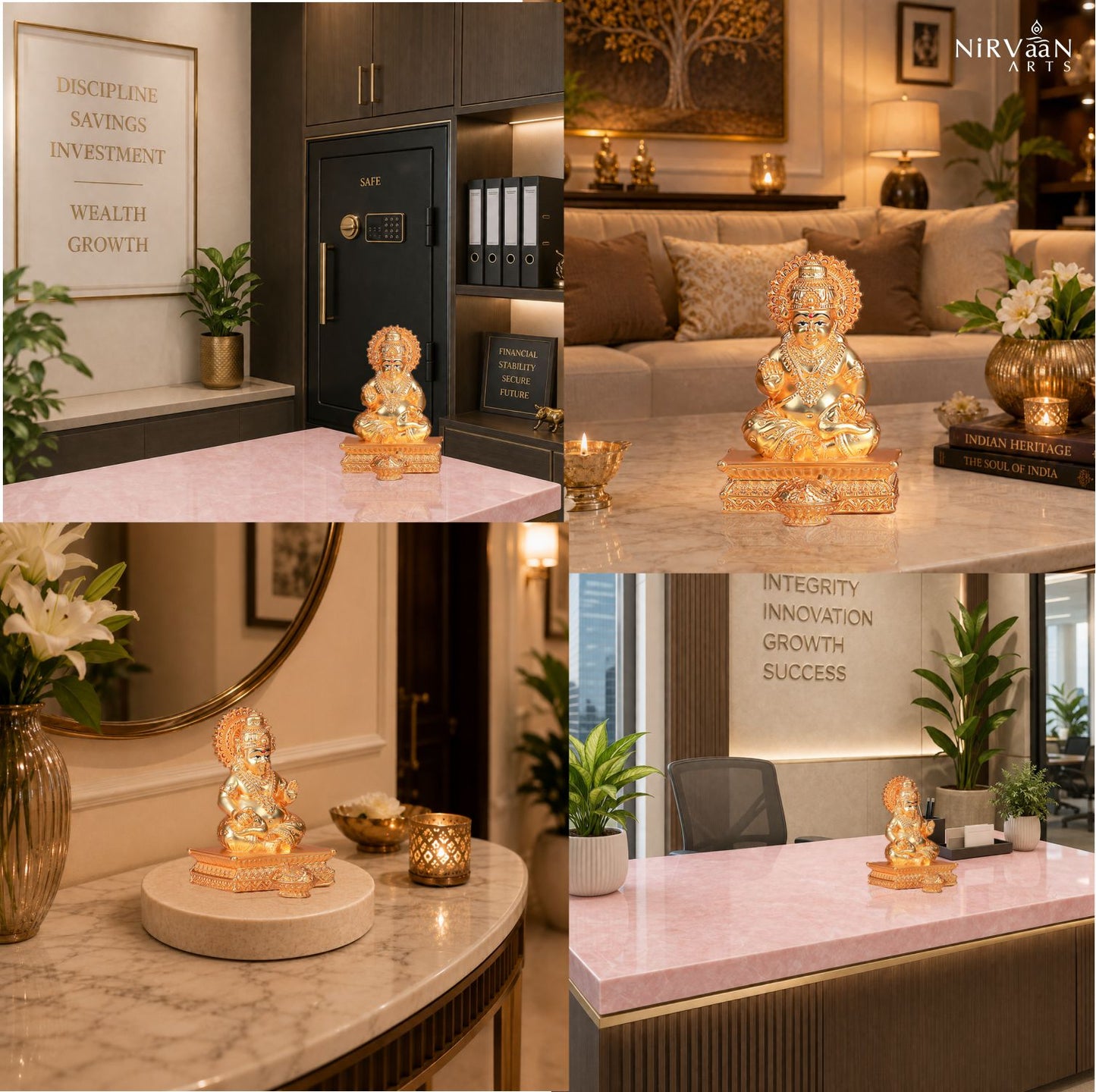 Pure Gold Plated Kuber Ji Idol With Mangoose | Wealth & Prosperity Symbol for Home & Office