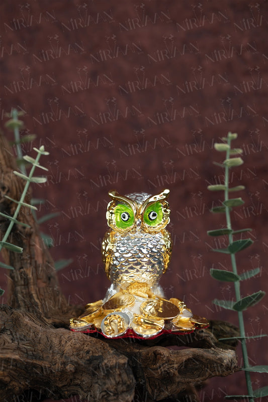 Vastu Owl | Gold & Silver-Plated Symbol of Wisdom | 3 Inches