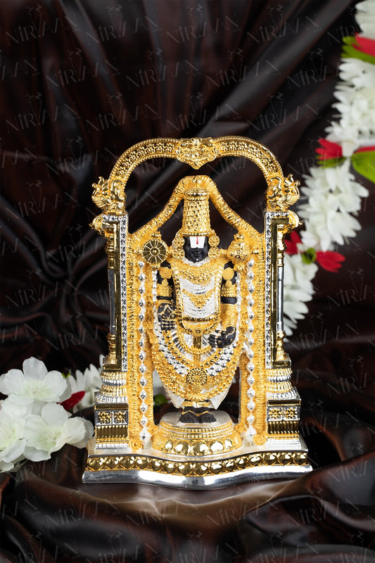 Tirupati Balaji with Arch | Gold & Silver-Plated Sacred Idol | 8.5 Inches