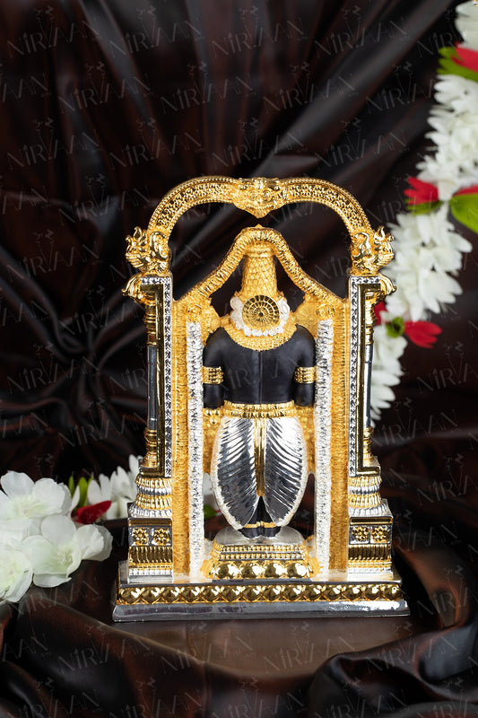 Tirupati Balaji with Arch | Gold & Silver-Plated Sacred Idol | 8.5 Inches