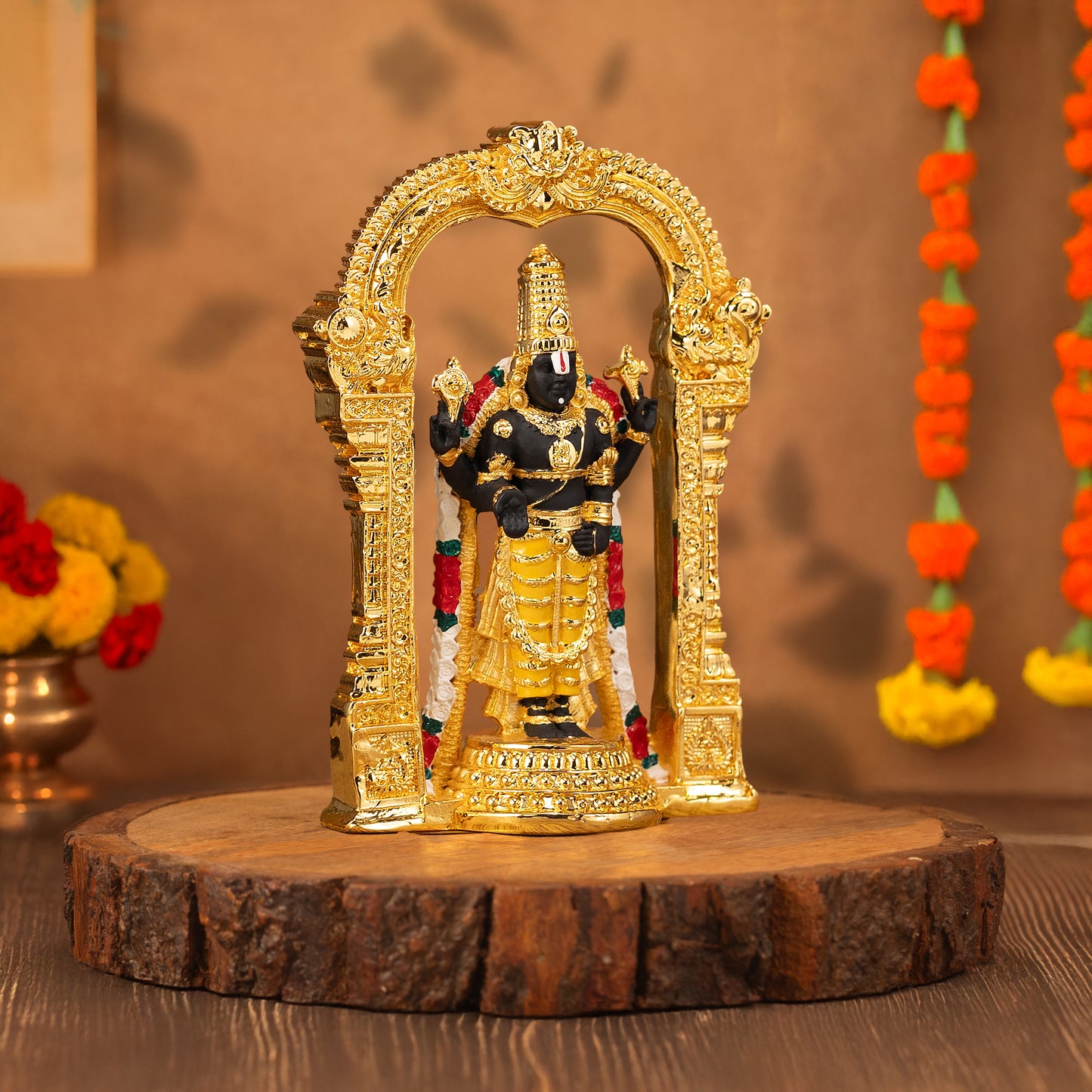 Tirupati Balaji with Arch | Gold-Plated Sacred Idol | 4.5 Inches