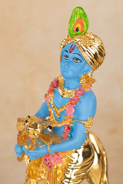 Krishna with Cow | 24K Gold & Silver-Plated Krishna Idol | 6.5 Inches