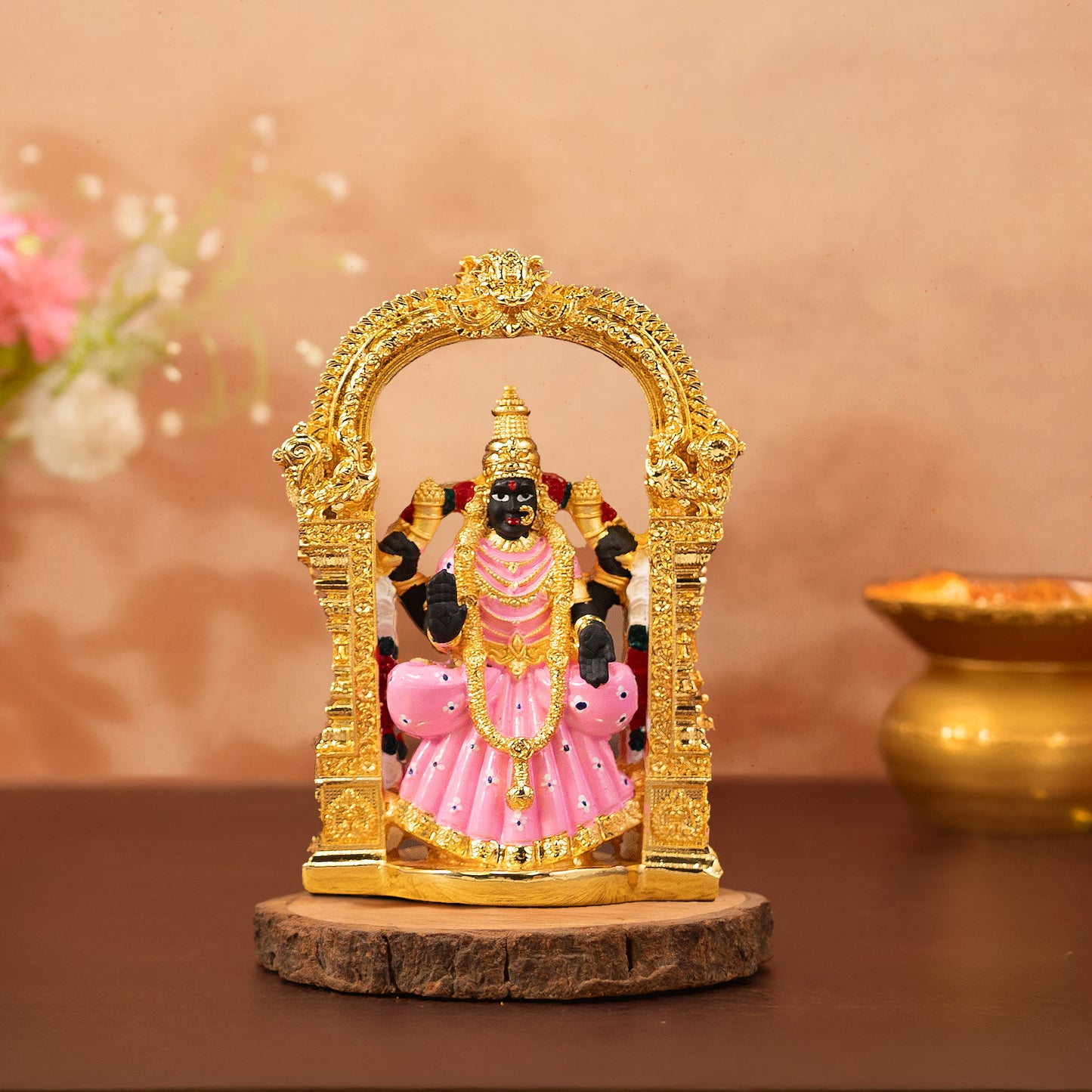Padmavati Devi Idol | Gold-Pink/Blue Goddess Statue | 4 Inches