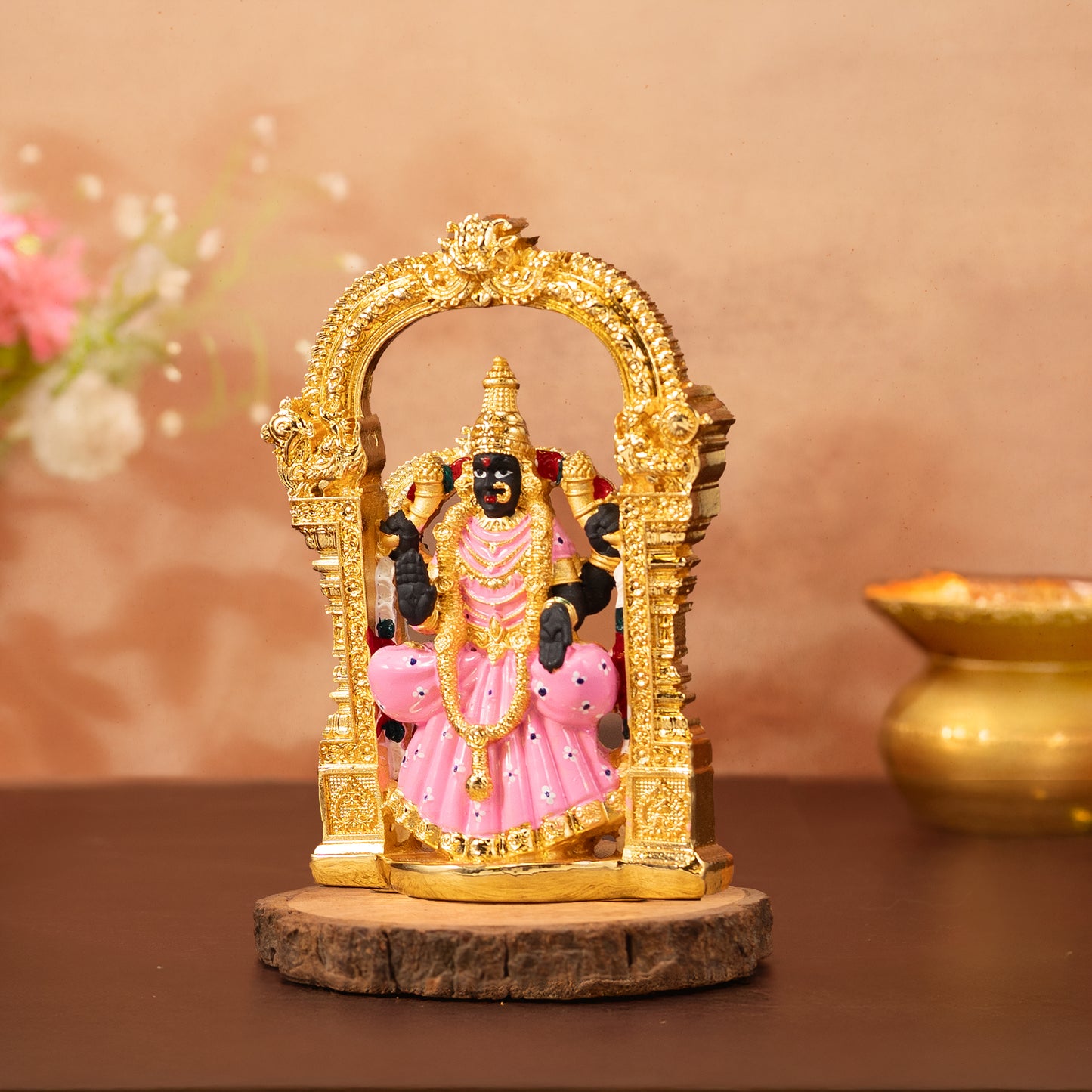 Padmavati Devi Idol | Gold-Pink/Blue Goddess Statue | 4 Inches