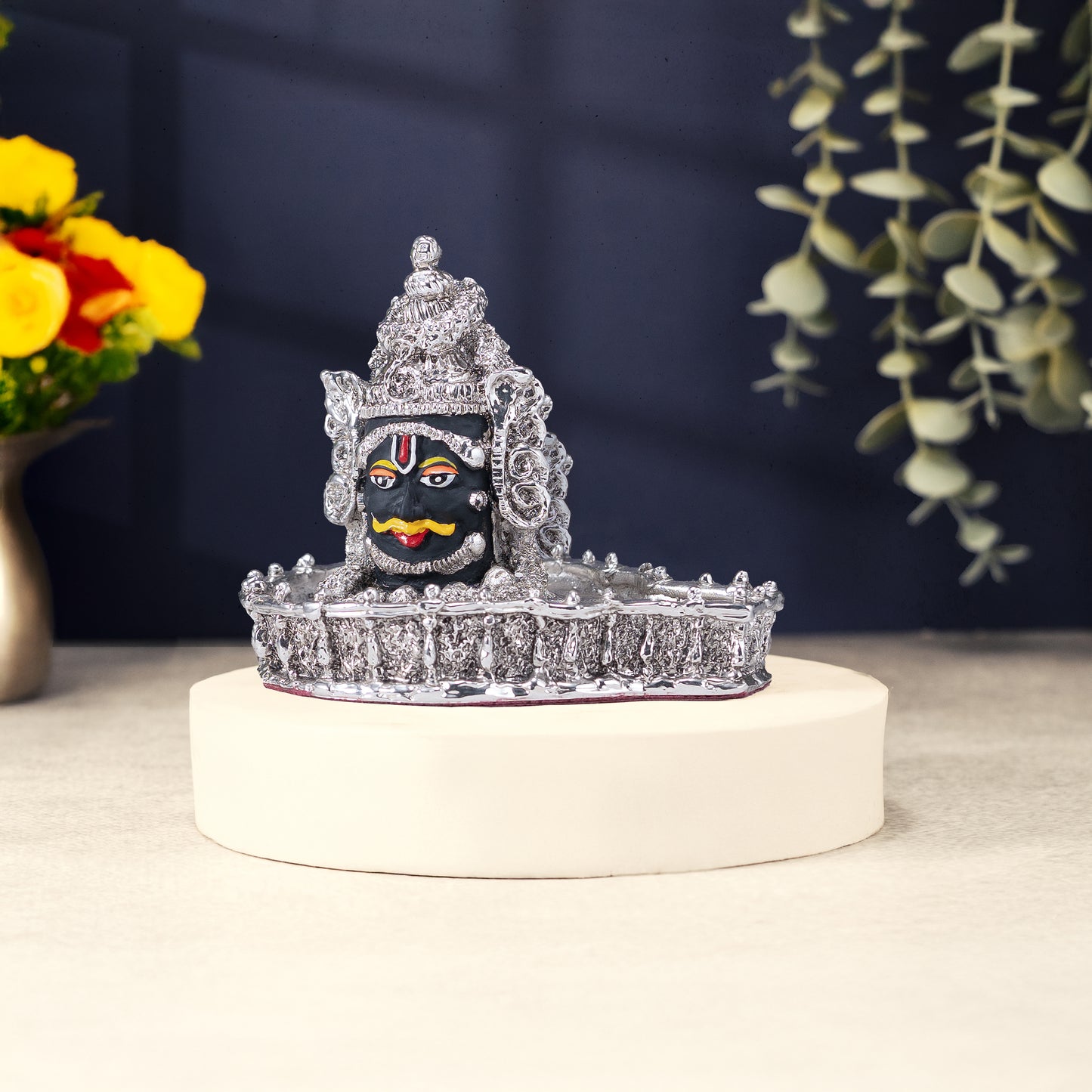 Mahakal Idol | Pure Silver-Plated Shivling with Divine Face | 4 inch