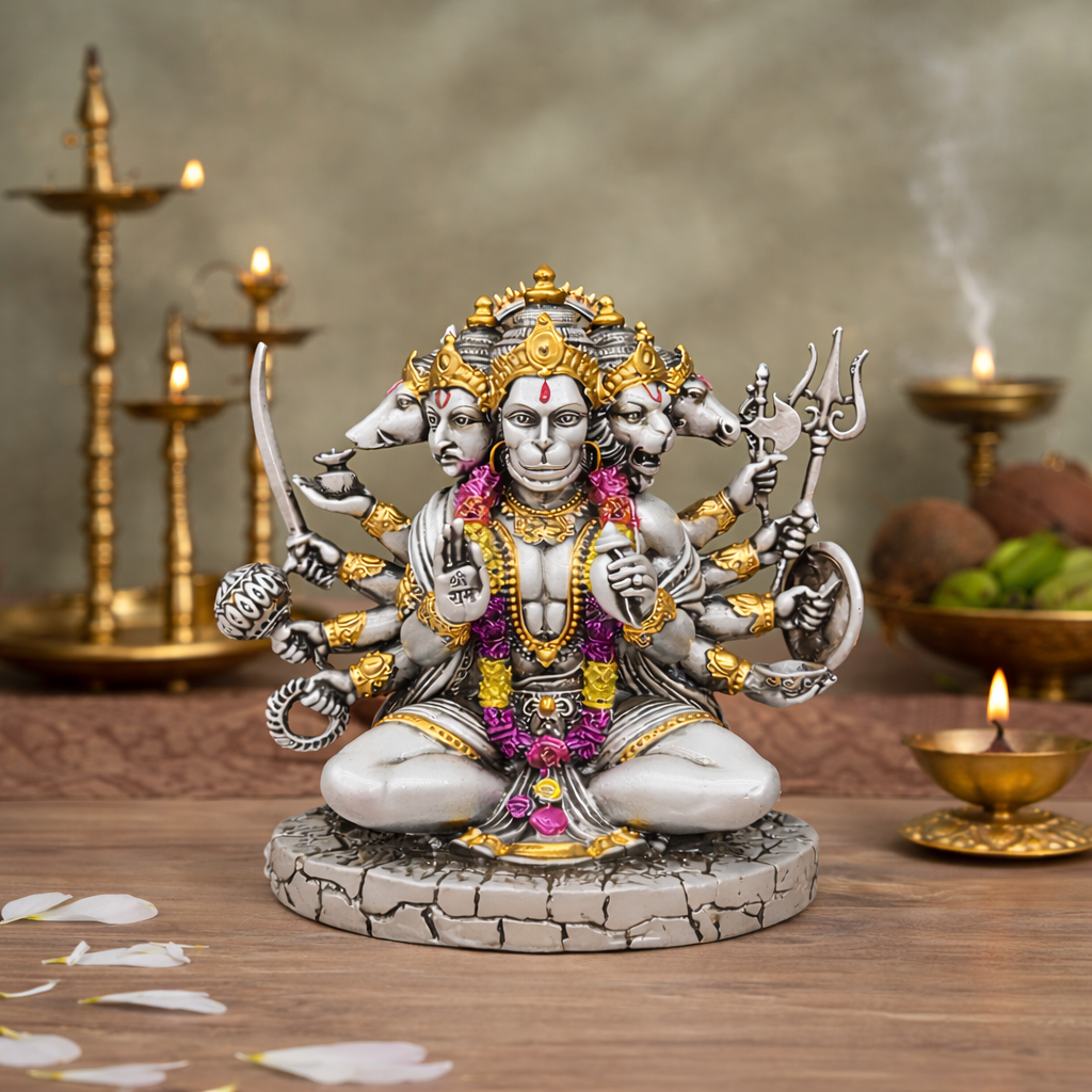 Divya Panchmukhi Hanuman Ji | Pure Silver Antique Finish | 5 inches