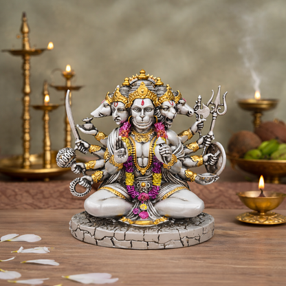 Divya Panchmukhi Hanuman Ji | Pure Silver Antique Finish | 5 inches