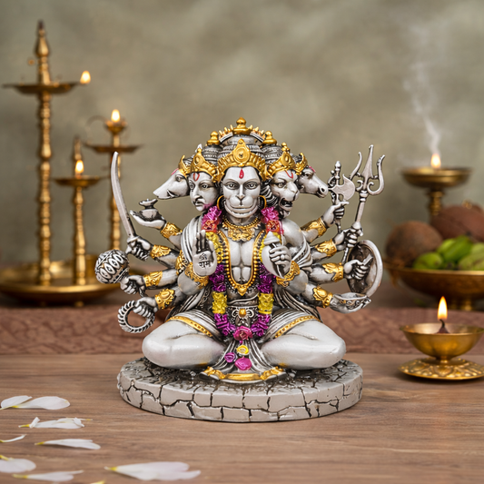 Divya Panchmukhi Hanuman Ji | Pure Silver Antique Finish | 5 inches